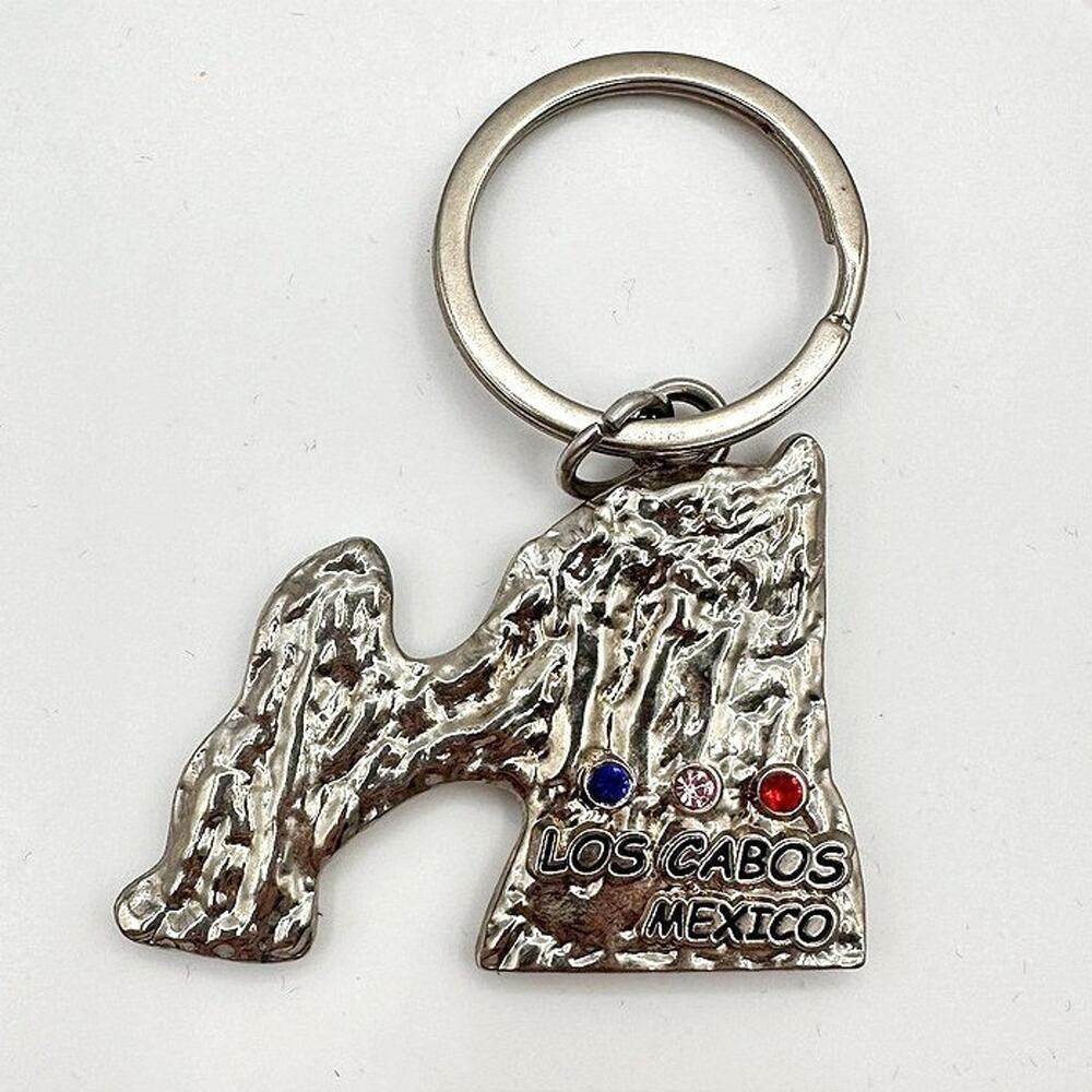 Vintage 90s Los Cabos Mexico Keychain Silver Tone Rhinestone Fashion Jewelry Y2K